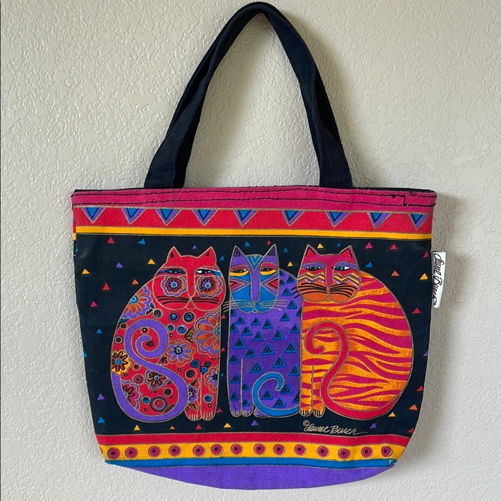 Laurel Burch Black Purple Red Cats Tote Bag Purse